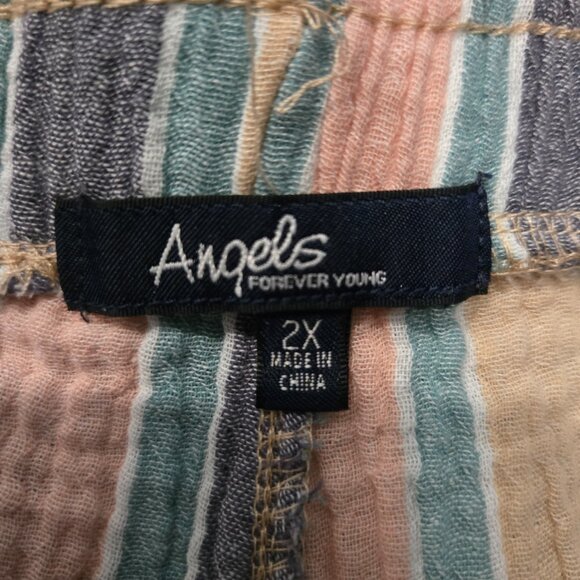 Angels Forever Young Crinkle Comfy Cotton Striped Plus Size Pants, 2X - Picture 4 of 6
